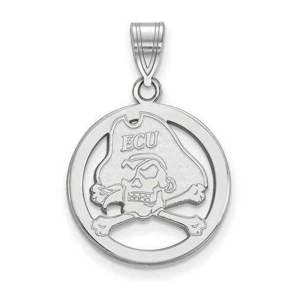 Sterling Silver LogoArt East Carolina University Pirate Small Circle Pendant Charm