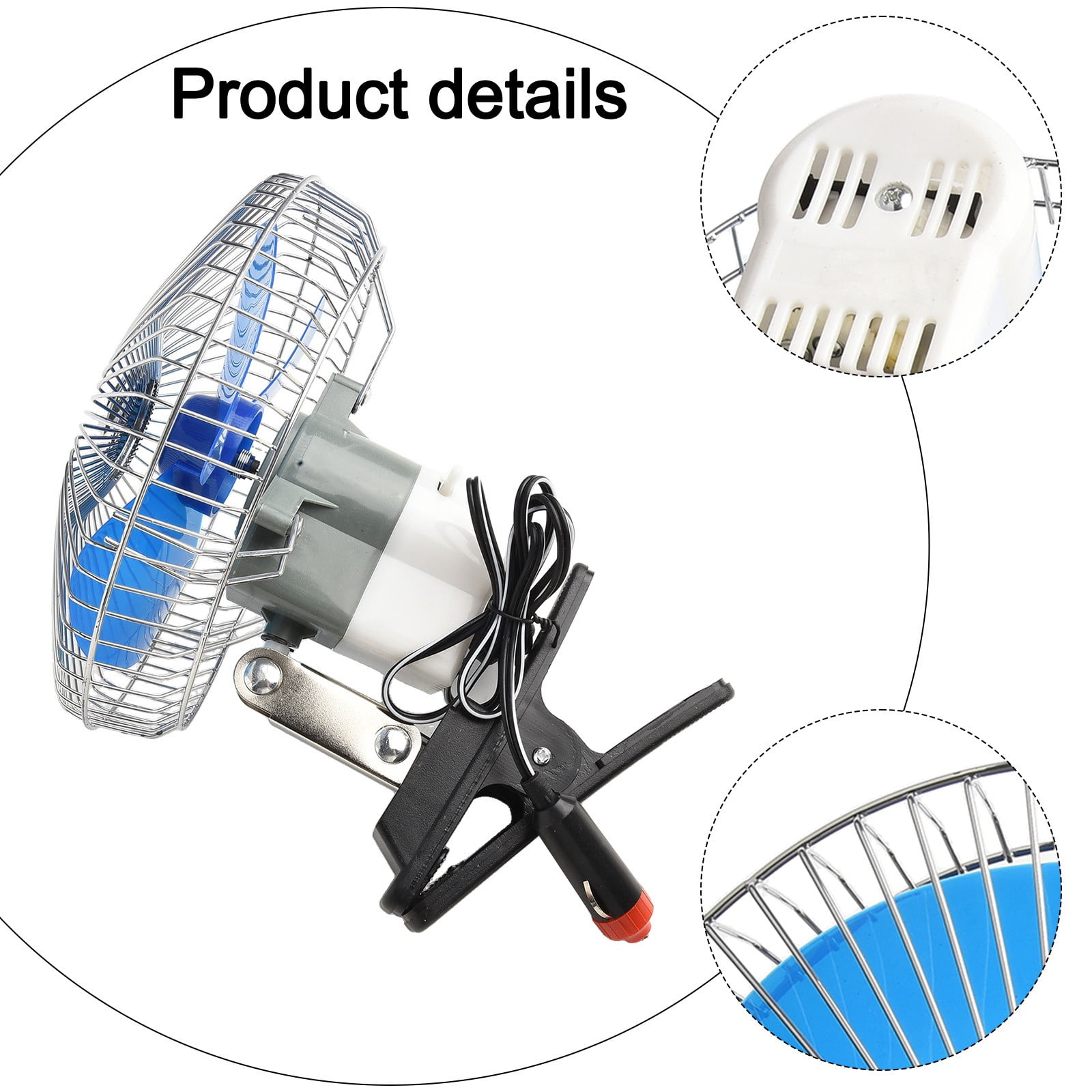 Huanke-12v24v Metal Car Fan Truck Shaking Head Electric Fan Silent Strong Wind Cooling