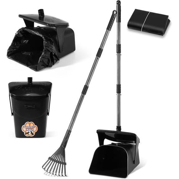 Stainless   Pooper Scooper,40" Long Handle Swivel Bin and Rake,20  Bags -  Portable  Poop Scooper for Large,Medium and Small Dogs