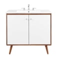 thumbnail image 4 of Modway Transmit 36" Modern Wood and Ceramic Bathroom Vanity in Walnut/White, 4 of 9