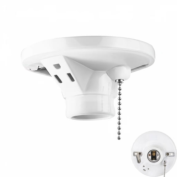 1 Pack Porcelain Light Socket with Outlet and Pull Chain Light Fixture, Bulb Socket with Grounded Outlet, E27/e26 Base, Porcelain Box Mount for Indoor Garage Closet Lighting