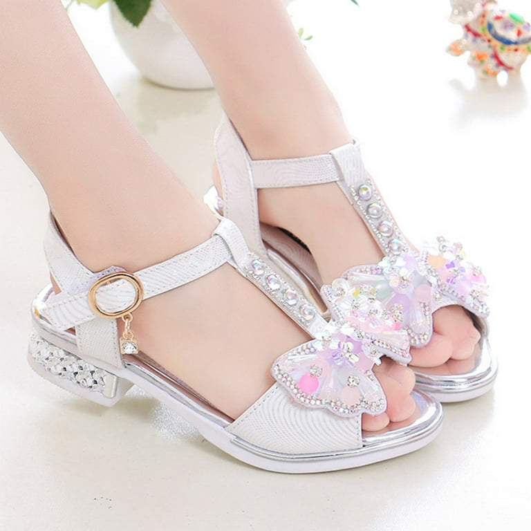 B91xZ Toddler Girl Sandals Children Shoes Fashion Thick Soles with Diamond Butterfly Sandals Summer Open Toe Student Dance for Toddler Little Kid Big