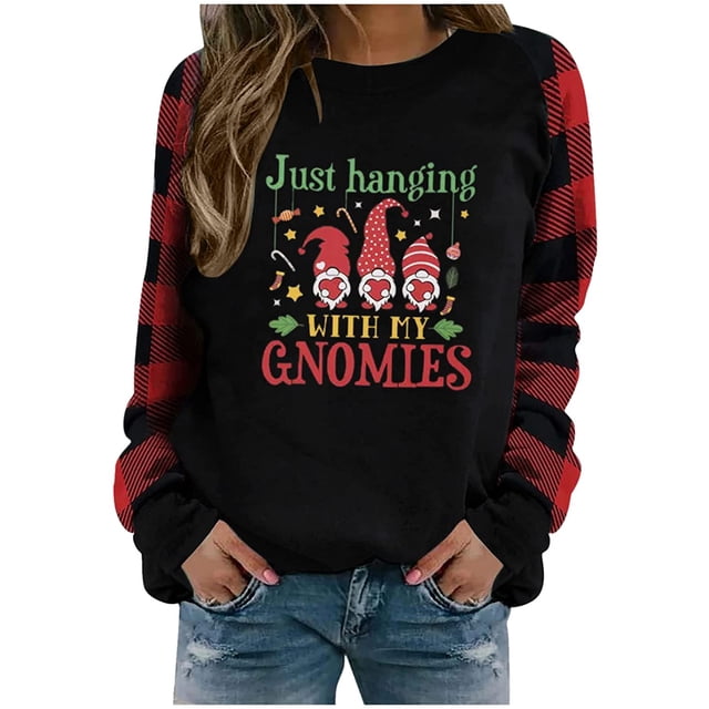 Faithtur Femmes Sweat-Shirt Modèle de Style de Noël à Manches Longues Pull à Carreaux