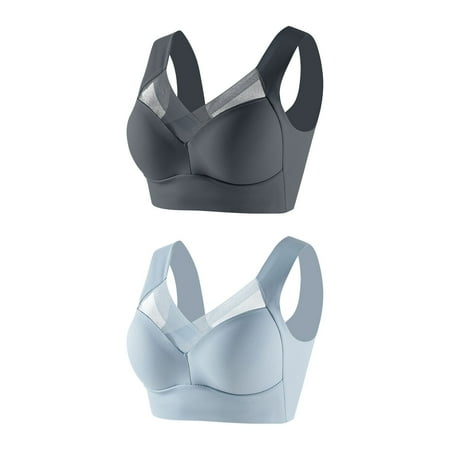 2 Pack Mesh Bras For Women s Oversize Underwire Underwear Thin Lace Solid Color Push Up Adjustment Bra Gary Blue XXXXXL