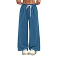 thumbnail image 2 of Zpanxa Wide Leg Sweatpants Women, Drawstring Elastic Waist, Loose Fit Solid Color Casual Lounge Athletic Bottoms, 2 of 7