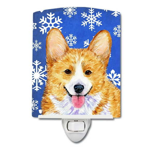 Caroline's Treasures SS4624CNL Corgi Winter Snowflakes Holiday Ceramic Night Light, 6x4x3", multicolor