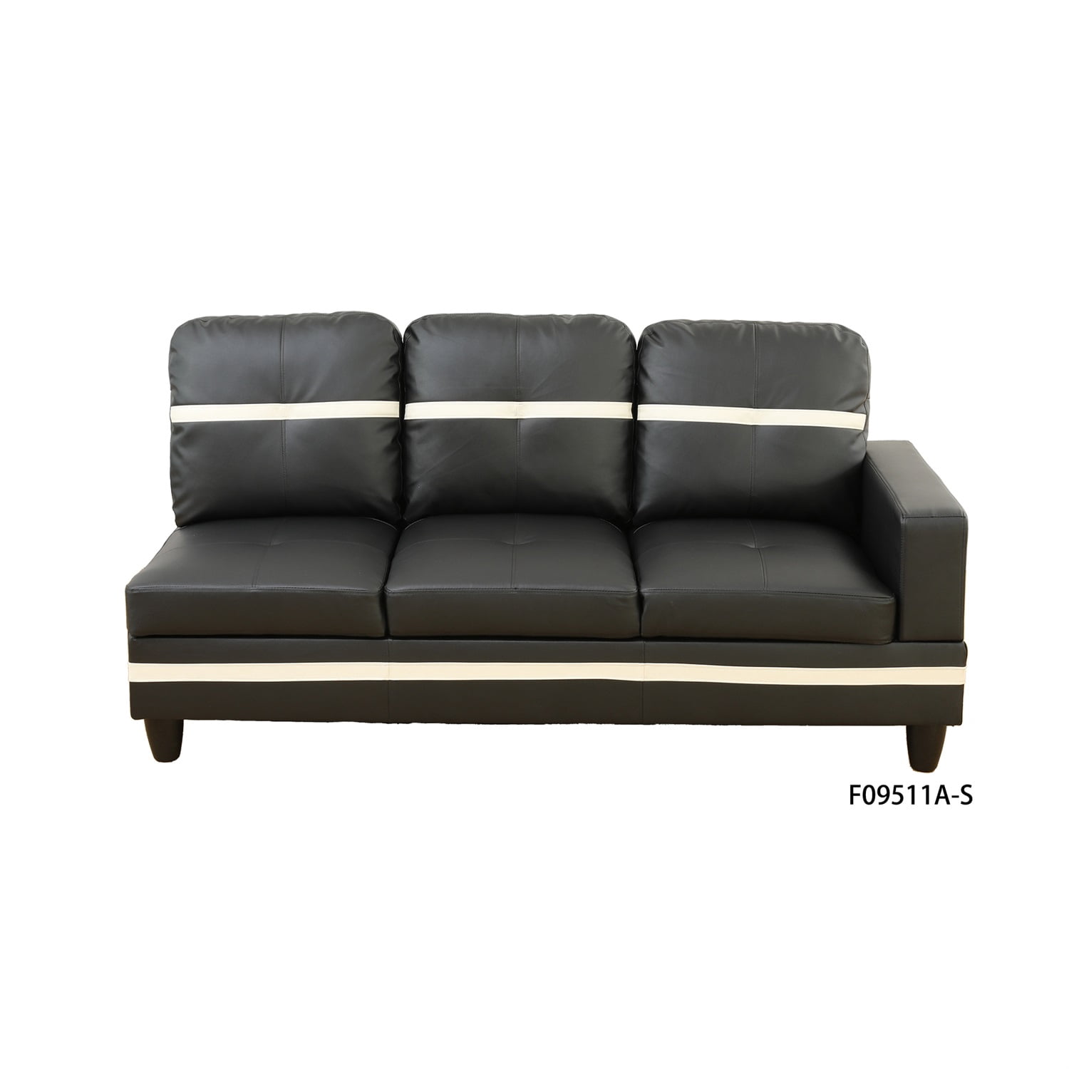 Hommoo 4-Seat Semi Semi PU Synthetic Leather Sectional Sofa Sets, L Shaped Sectional Couches and Sofas with Waistline, Modern Living Room Furniture Sets, Black and White(No Ottoman)