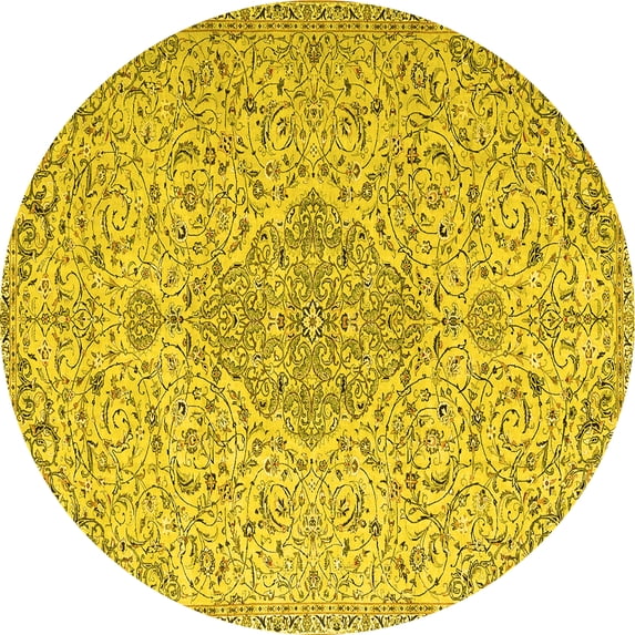 Ahgly Company Machine Washable Indoor Round Persian Yellow Traditional Area Rugs, 7' Round