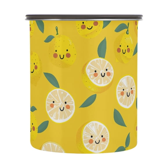 Lemon Cartoon Airtight Coffee Bean Canister 30oz Food Storage Containers with Lids For Gournd, Tea, Sugar, Flour, Rice, Cereal, Candy Cookie Jar