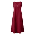 thumbnail image 4 of Summer Linen Dresses for Women Button V Neck Sleeveless Midi Dress Casual Cotton Gauze Shift Dress 2025 with Pockets, 4 of 5