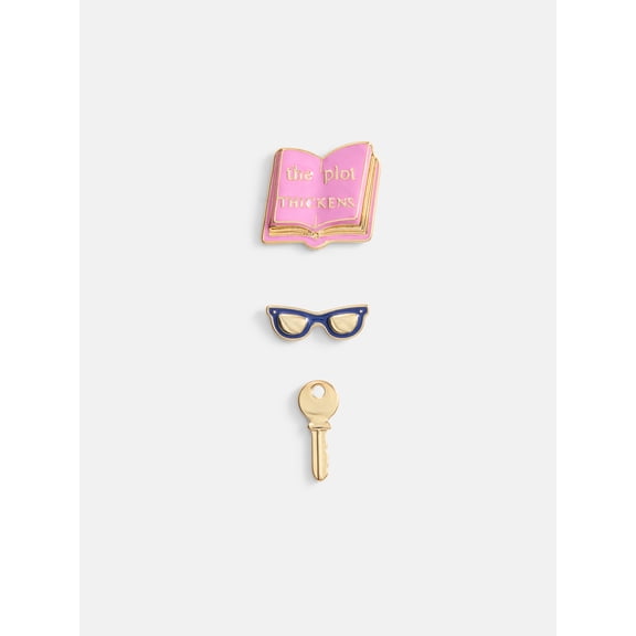 Free Assembly Women's Sunglasses, Book and Key Pin Set, 3-Piece