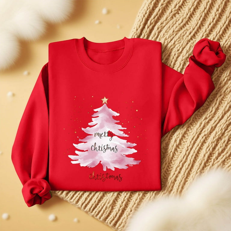 VKOYWKM Womens Christmas Tree Print Sweatshirts Christmas Crewneck