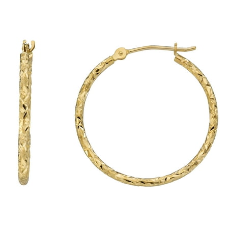 Simply Gold 10kt Yellow Gold 1.5mm x 25mm Diamond-Cut Hoop Earrings