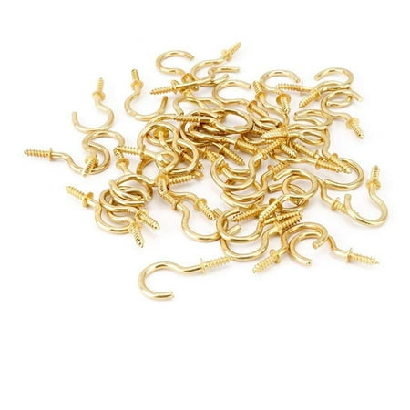 

ABIDE Zeallowed 100Pcs/set Brass Plated Steel Ceiling Cups Hooks Screw Hooks for Premium Wall Ceiling Metal Screw Hooks for Home Kitchen Office Bedroom