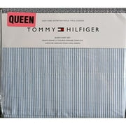 Angle View: tommy hilfiger 4 piece queen size sheet set ithaca thin blue white oxford stripes