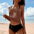 thumbnail image 2 of ZQUUVOU Women's Print Drawstring Tankini Set Loose Two Piece Swimsuit Tank Top Holiday Beach Modest Bathing Suits Brown, 2 of 6