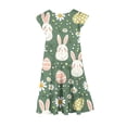 thumbnail image 3 of Cowsor Big Girls Short Sleeve Round Neck Ruffle Cap Sleeve Dress Easter Print Waist Cinched Design with Pockets Layered Summer Outfit for 4 to 15 Years Old Holiday, 3 of 5
