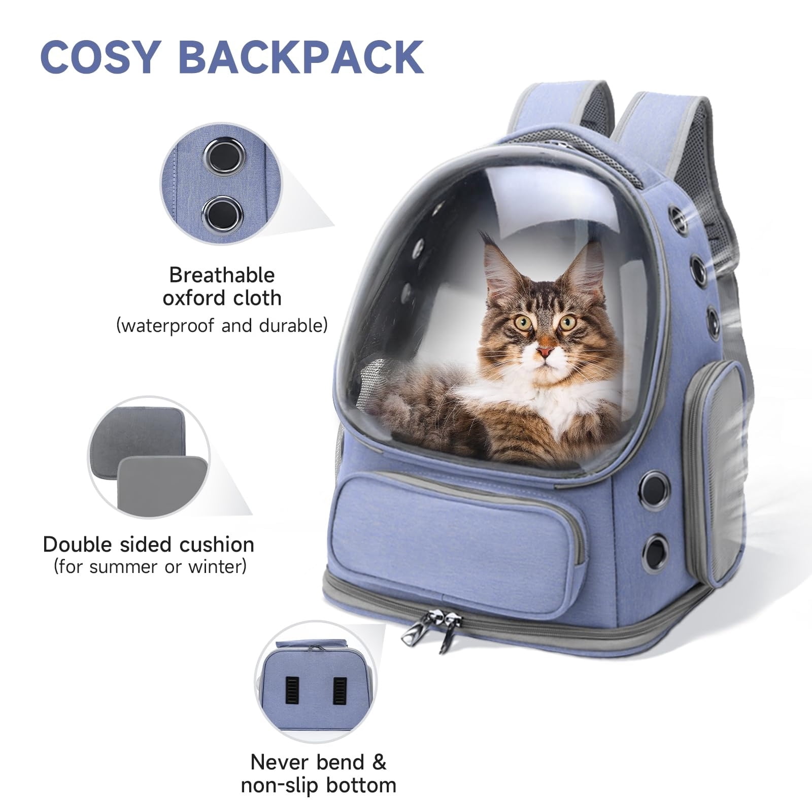 Cat Backpack Carrier, Breathable Cat Carrier Large Space Bubble Pet Backpack for Kitty Small Dog up to 15lbs, Transparent & Foldable Pet Carrier for Travel Hiking