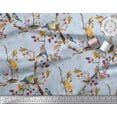 thumbnail image 2 of Soimoi Blue Heavy Satin Fabric Tree & American Robin Watercolor Print Fabric by Yard 56 Inch Wide, 2 of 3