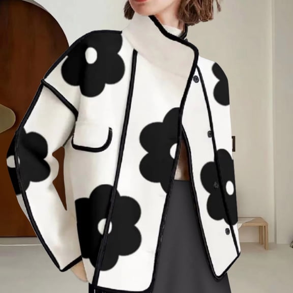 HCYSFG Womens Floral Jacket Stand Collar Zip Up Long Sleeve Contrast Print Loose Fit Casual Sweatshirt Everyday Layering Tops