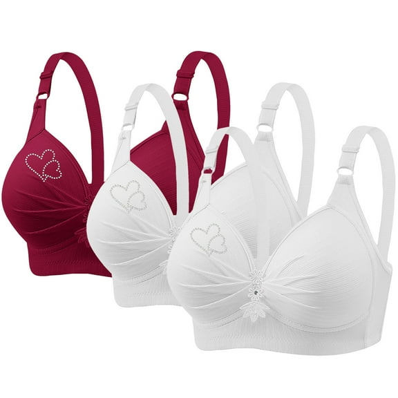 Diufon Womens 3PCS Bras Solid Color Full Coverage Soft Bras No Underwire Comfortable Bras