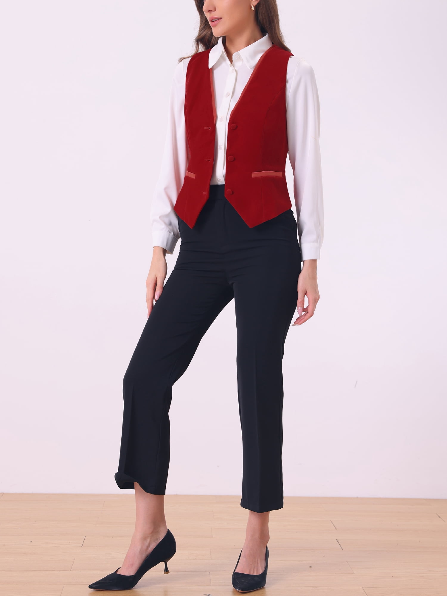 DARING DIVA Women's V Neck Retro Velvet Racerback Steampunk Vest S Red