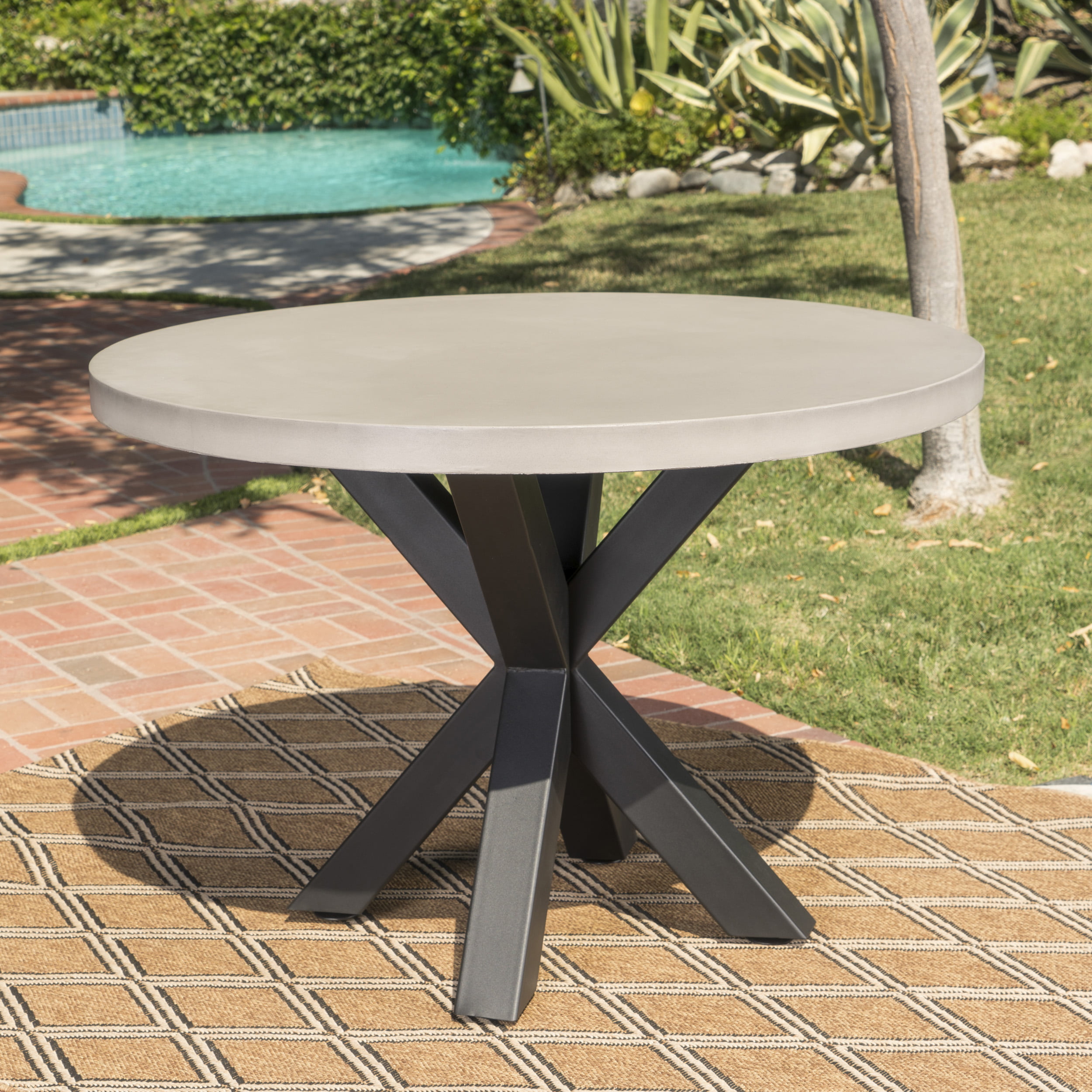 Carina Outdoor Modern Lightweight Concrete Circular Dining Table with