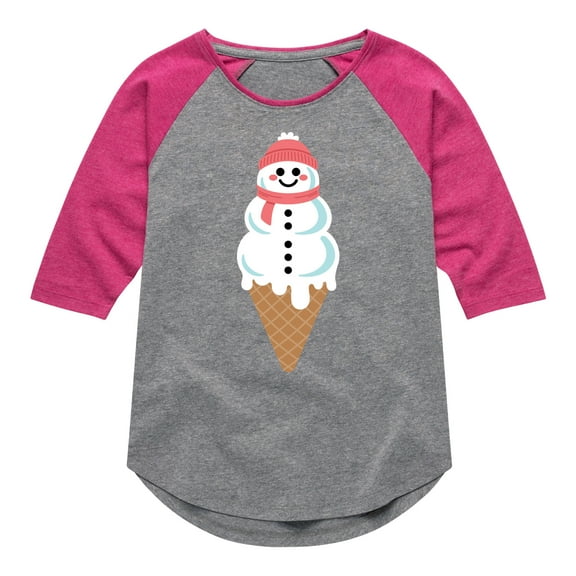 Instant Message - Snowman Ice Cream  - Toddler & Youth Girls Raglan Graphic T-Shirt