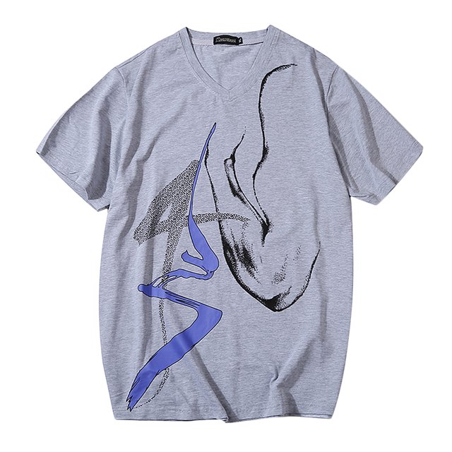 Camiseta moda Sunnimix Cuello en V Manga Corta Gray M