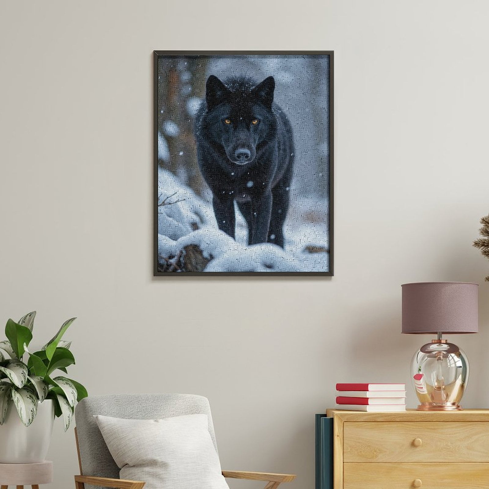 Paint by Numbers Kit for Adults, Snowy Black Wolf Gaze Paint by Numbers, Easy Paint by Numbers Kit for Adults Beginner, DIY Adult Paint by Number Kits on Canvas, Home Decor
