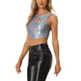 thumbnail image 4 of INSPIRE CHIC Women's Tank Tops Sleeveless Cut Out Clubwear Shiny Metallic Crop Tops M Holographic Blue, 4 of 6