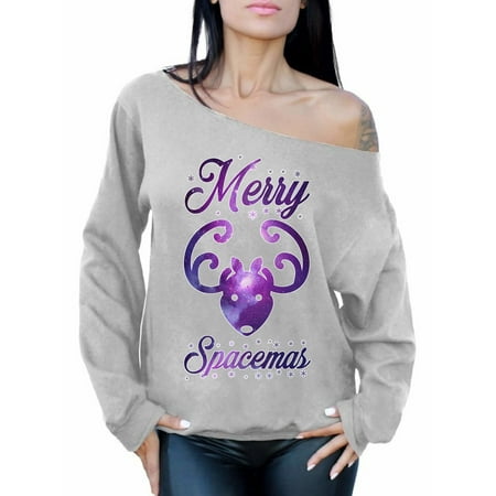 Galaxy Wool Sweater - Awkward Styles Merry Spacemas Off Shoulder Sweatshirt Galaxy Reindeer Oversized Sweater Galaxy Ugly Christmas Sweater Nerdy Gifts for Xmas Christmas Party Outfit Space Reindeer Ugly Christmas Sweater