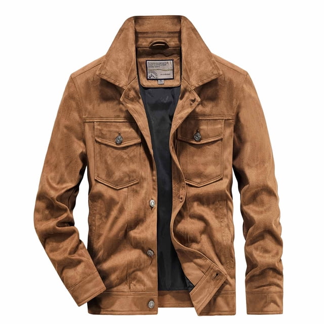 nueva chaqueta informal de moda con solapa informal de lana de cordero de pana más lana gruesa de manga larga sin capucha chaquetas vista frontal centrada de chaqueta caqui estilo camionero con cierre de botones, dos bolsillos de pecho con solapa y botones, forro interior oscuro visible, cuello con solapa, mangas largas con puños abotonados y textura de pana; adecuada para uso diario y a menudo usada como abrigo casual ligero.