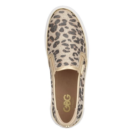 

GBG LOS ANGELES Womens Gold Leopard Print Dual Gore Cushioned Logo Gollys2 Round Toe Platform Slip On Athletic Sneakers 5 M