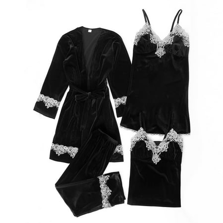 

EUHDSSDE Follure Nightgown Gold Velvet Pajamas Lace Nightdress Underwear Sleepwear Trousers