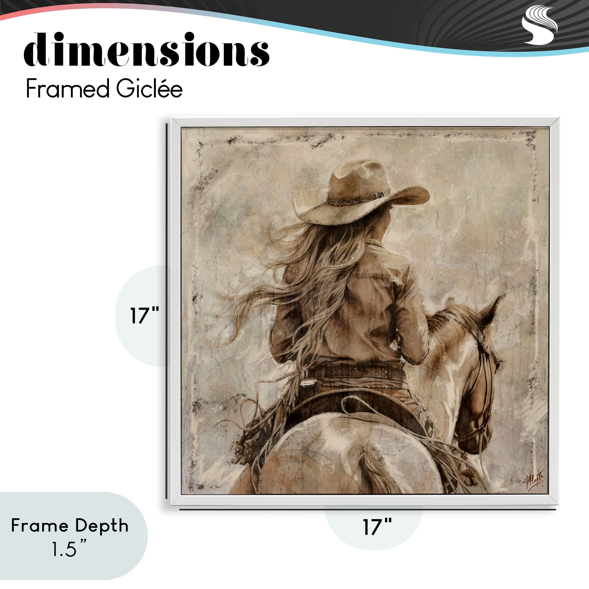 Stupell Industries Windblown Cowgirl on Horseback White Framed Giclee Art, design by Marta Wiley