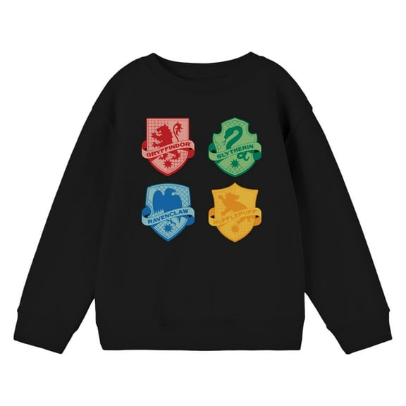 Harry Potter Hogwarts house Shields Boy's Black Long Sleeve Shirt-Medium