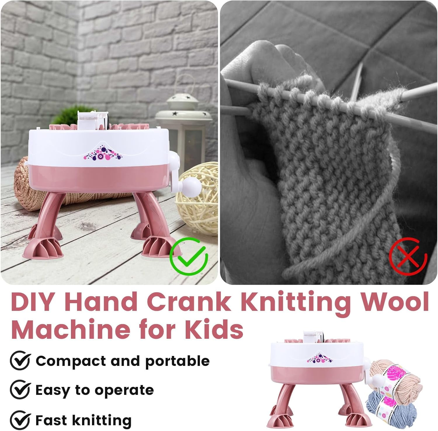 22 Needles Knitting Machine,Smart Weaving Loom Round Knitting Machines,Rotating Double Knitting Machine,Rotating Double Knitting Machine Kit,DIY Hand Crank Knitting Machine