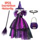 thumbnail image 3 of Disfraz de bruja para niñas, vestido de malla tejida con cola, sombrero de bruja y escoba, para fiesta de Halloween, Carnaval y graduación, 3 of 5