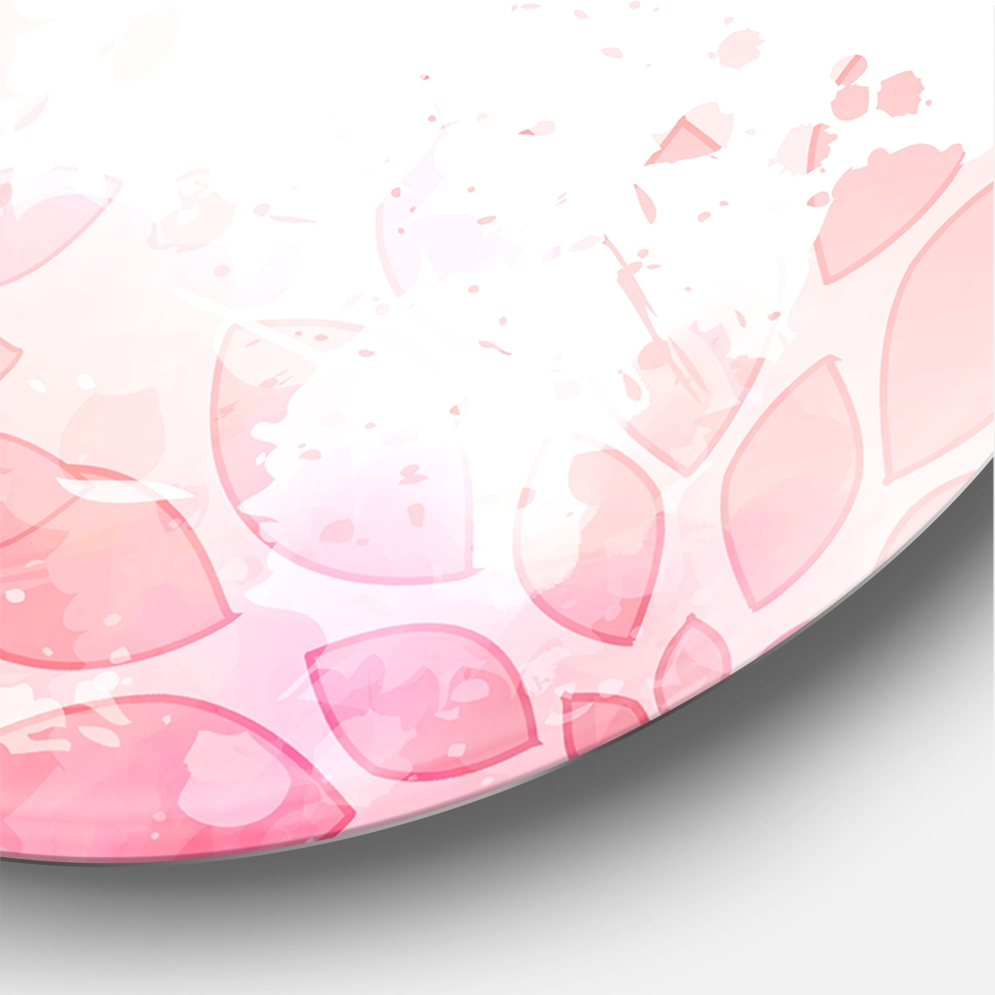 Designart 'Abstract Splashes of Pink Flowers II' Modern Circle Metal Wall Art 23x23 - Disc of 23
