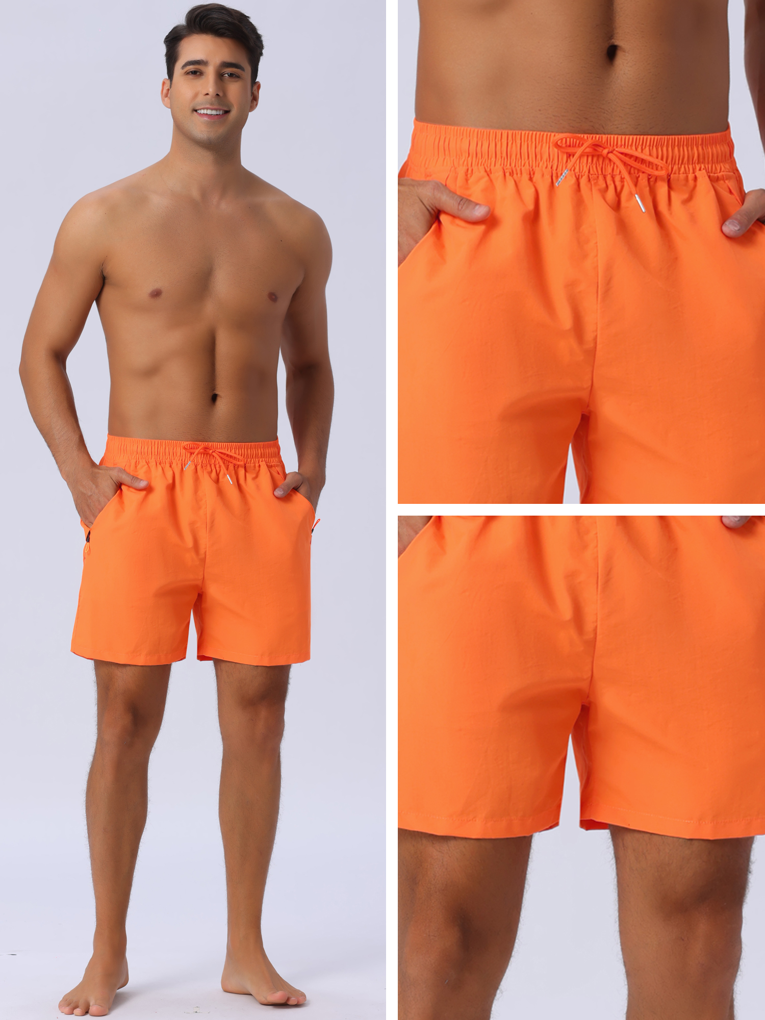 DARING DIVA Men's Elastic Waist Drawstring Mesh Lining Beach Shorts 34 Orange