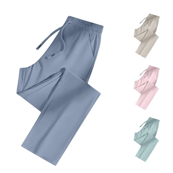 Tanghaowl Women's Pants, Casual Women's and Men's Solid Color Loose Sweatpants for Everyday Outings Home Attire | Relaxed Wide Leg Straight Style Comfort Wear Blue M