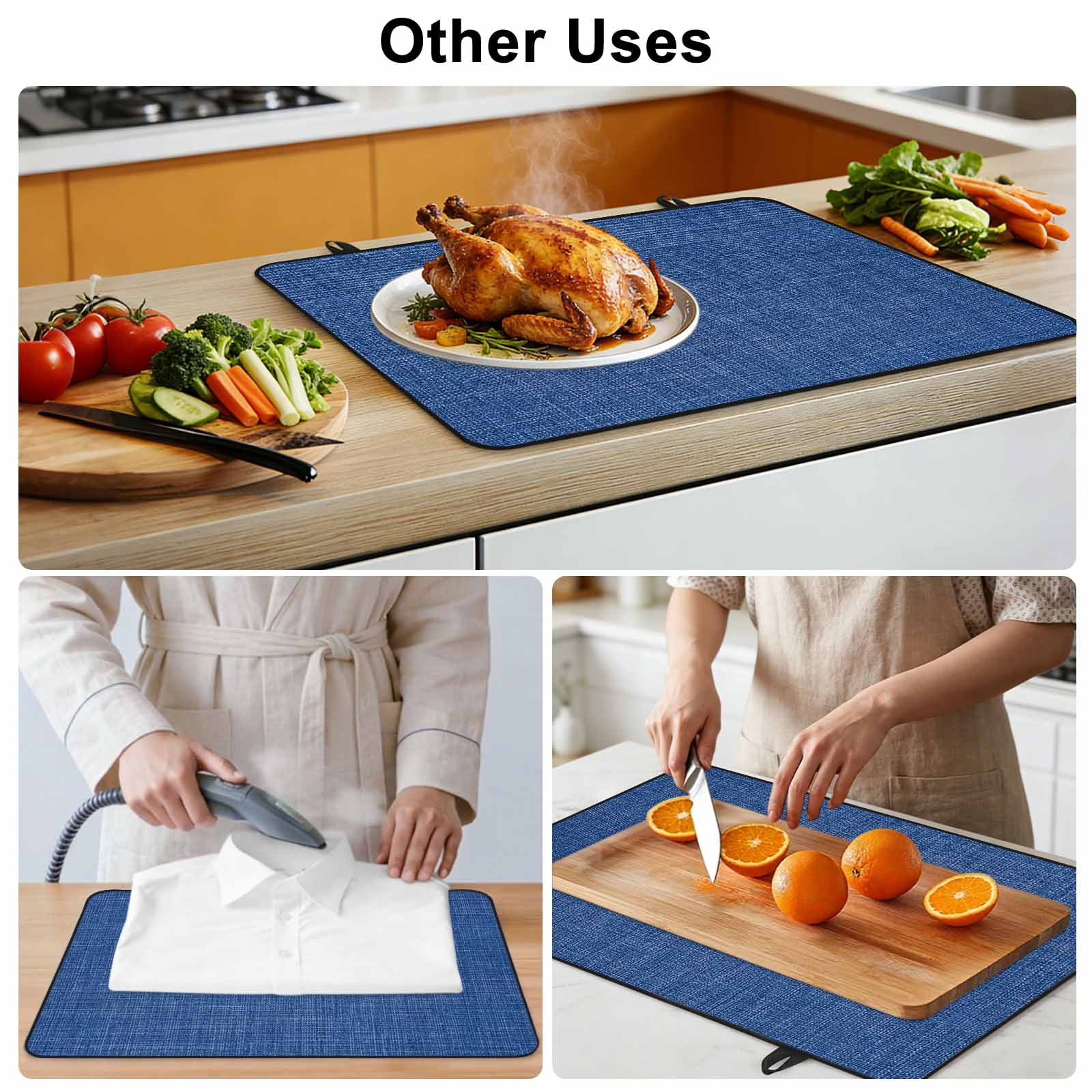 Navy Blue Stove Top Cover for Electric Stove, Heat-proof & Non Slip Glass Top Stove Cover Protector, Vintage Country Monochrome Farmhouse Kitchen Flat Cooktop Rubber Mat 28.5x20.5 Inches
