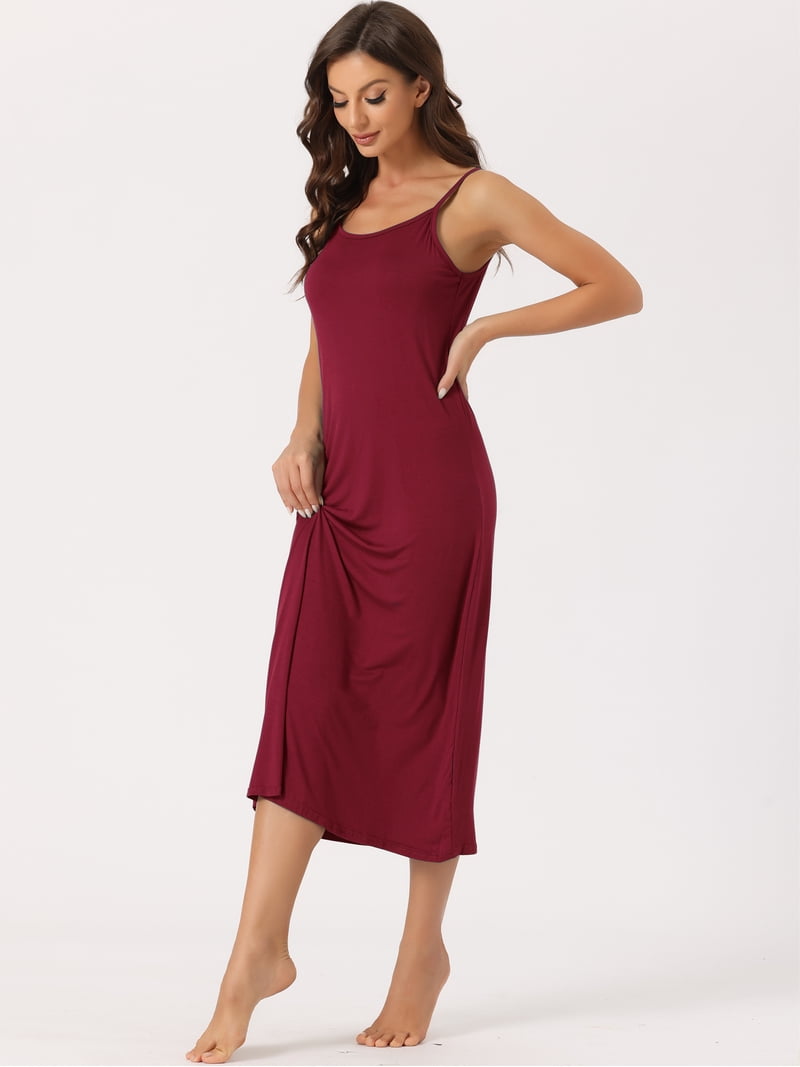 burgundy midi slip dress Red Wine Silk Satin Midi Length Slip Dress with a Long Side Slit,Burgundy,Maroon Adjustable Spaghetti Straps,Bias Cut Camisole Silky Dress