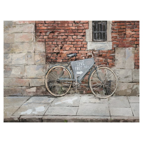 Masterpiece Art Gallery Live Free Bicycle Against Brick Building By Studio Arts Canvas Art Print 30" x 40"