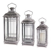 Melrose Distressed Style Pillar Candle Lanterns - 20" - Gray and White - Set of 3