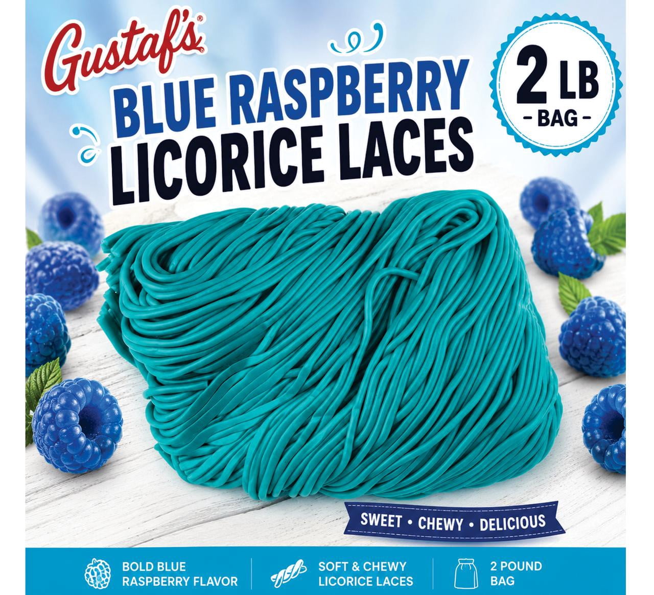 Gustaf's Blue Raspberry Licorice Laces - 2 LB Bag