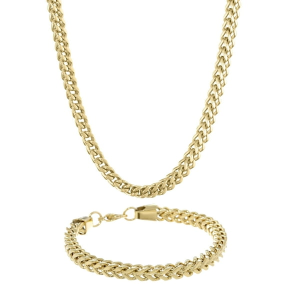 Metro Jewelry Gold Ion Plated Stainless Steel 6 MM Foxtail Gift Set - 22 Inch Chain Necklace and 9 Inch Bracelet