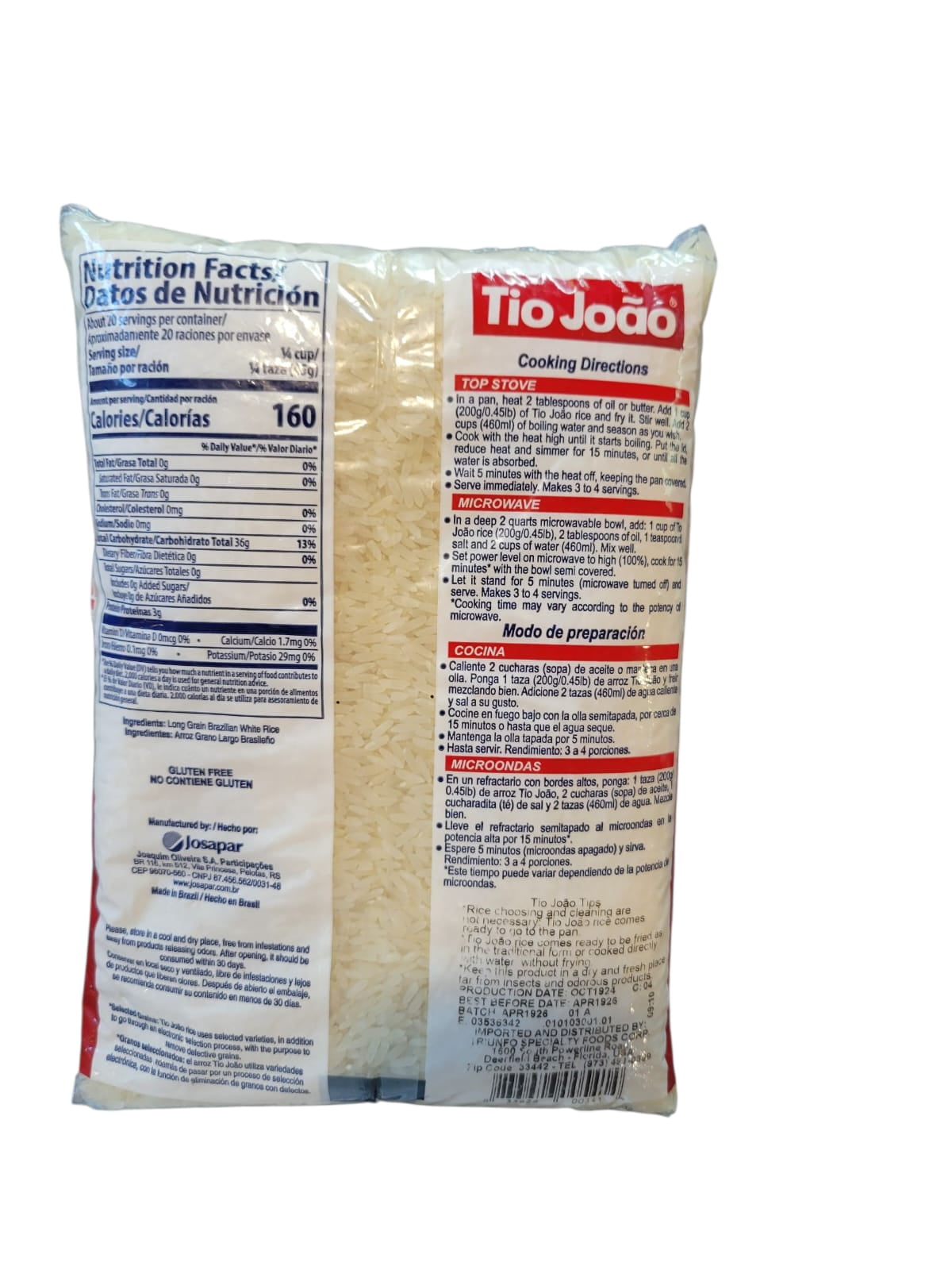 Tio Joao Brazilian White Rice 2 lb + Grao de Campo Pinto Beans 2.2 lb | Pack of 2 – Arroz Branco e Feijao Carioca Brasileiro | Brazil in Texas