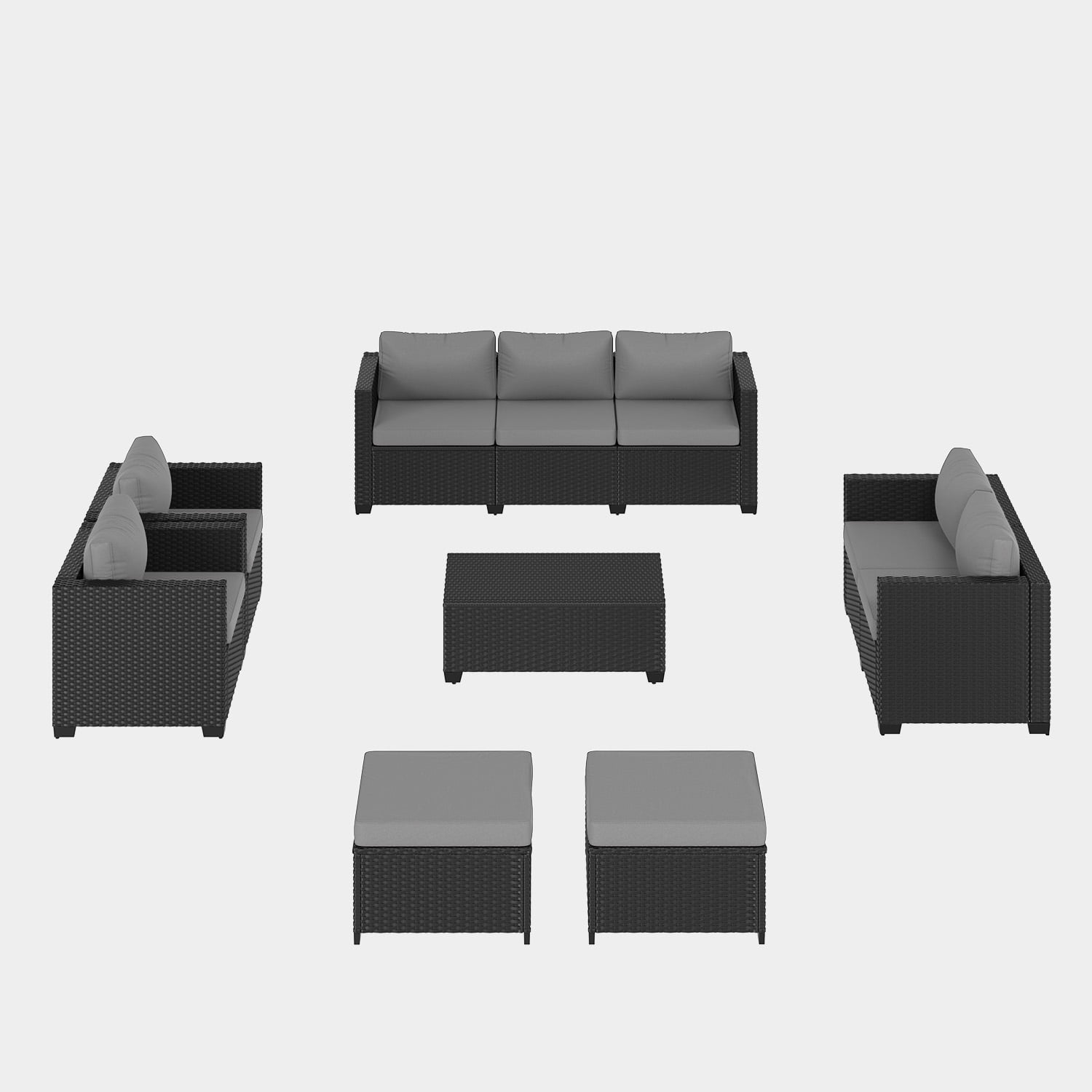 BaPiPro 7-Piece Gray PE Rattan Outdoor Sectional Sofa Set, Patio Furniture with Storage Table, Convertible Ottomans & Weather Resistant Cushions for Backyard & Poolside